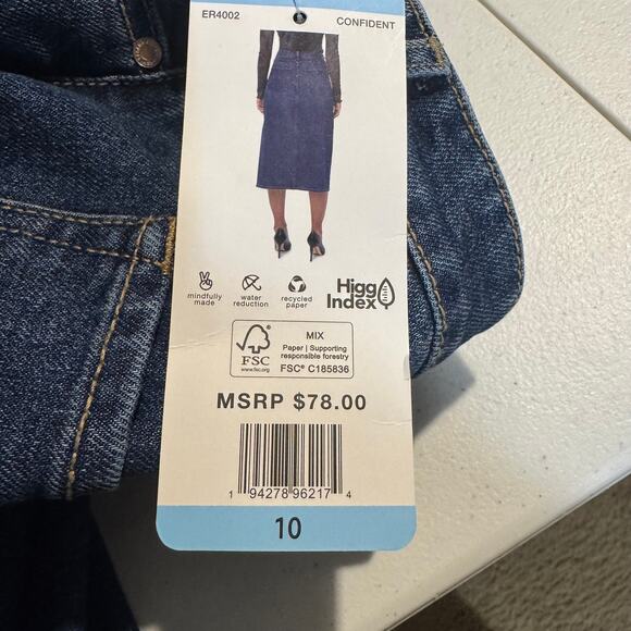 Edited Remi Bader Blue Jean Denim Skirt Size 10 Confident Side Slit New With Tag - Picture 9 of 12